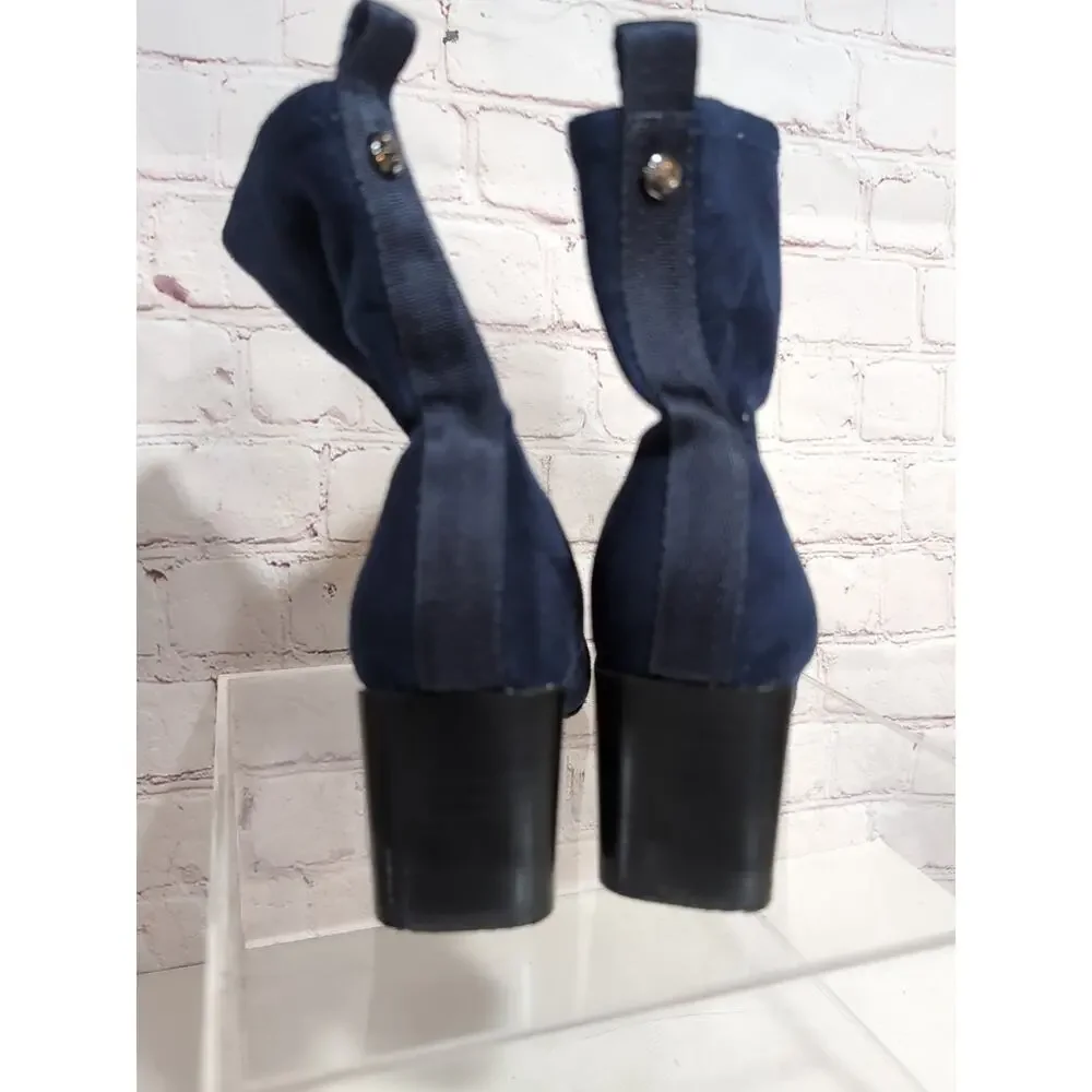 Donald Pliner Woman’s Angel Sz 5 Navy Blue Suede Stretch Heeled Boots Booties
